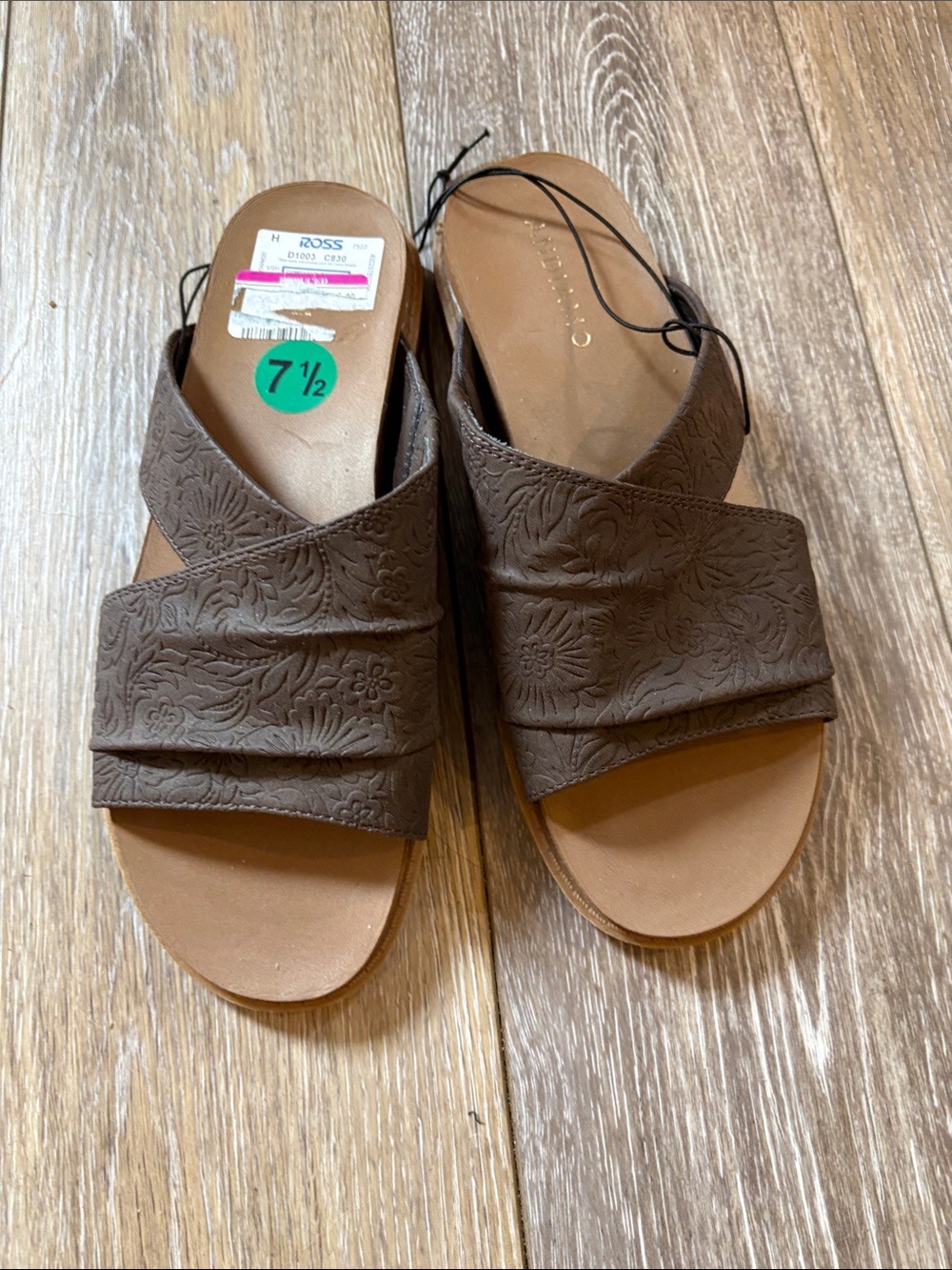 Brown Floral-Embossed Slide Sandals for Women